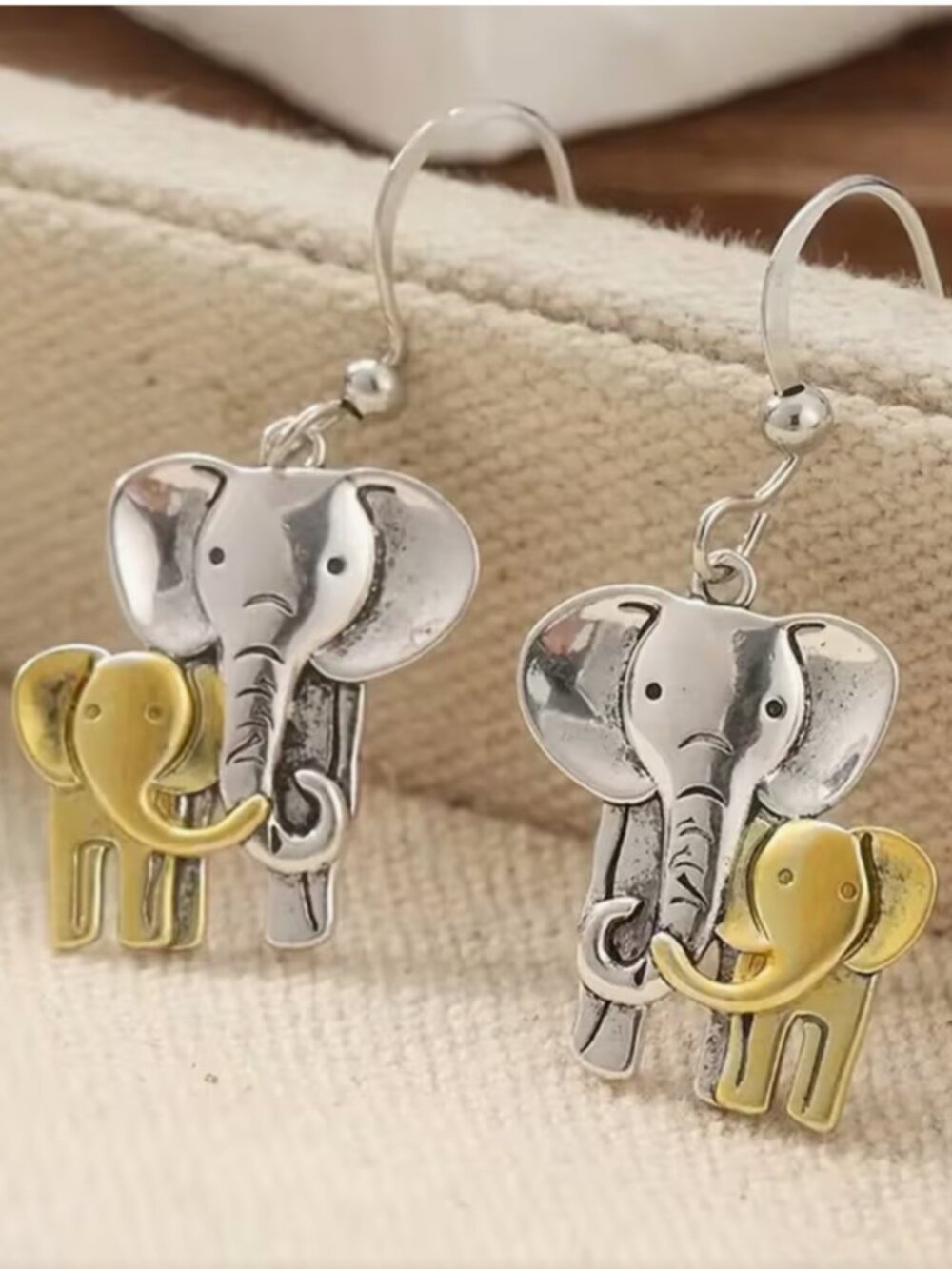NEW Baby and Mama Elephant Silver Gold Drop Earrings